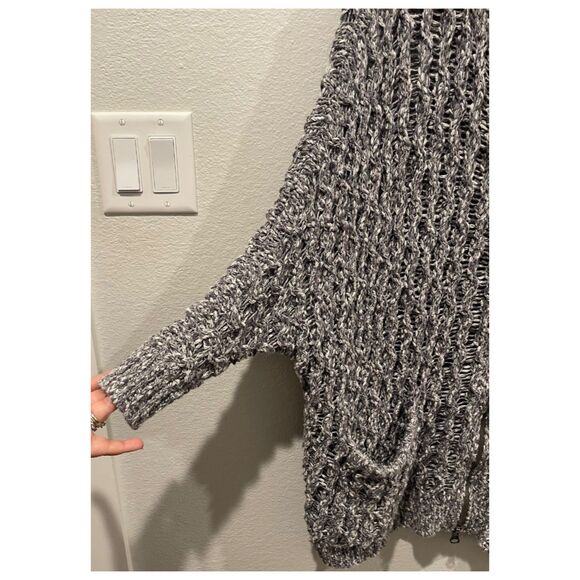FREE PEOPLE Heather Chunky Knit Hooded Zip Oversized Cardigan Gray - Picture 3 of 4
